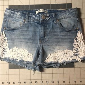 Mud Jean Shorts with Cotton Lace Embellishment